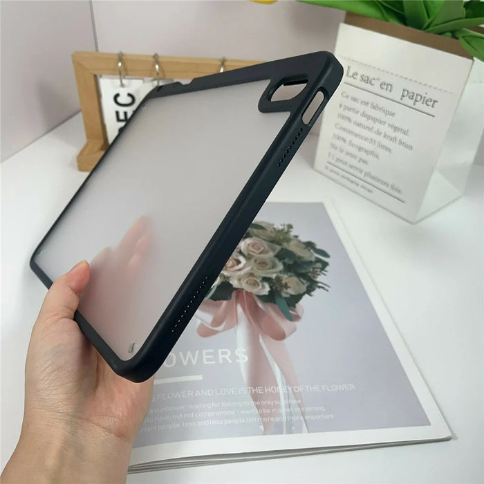 For iPad (2025) / iPad 10.9 (2022) Case Acrylic + PC Matte Tablet Cover with Pencil Holder - Black - 3