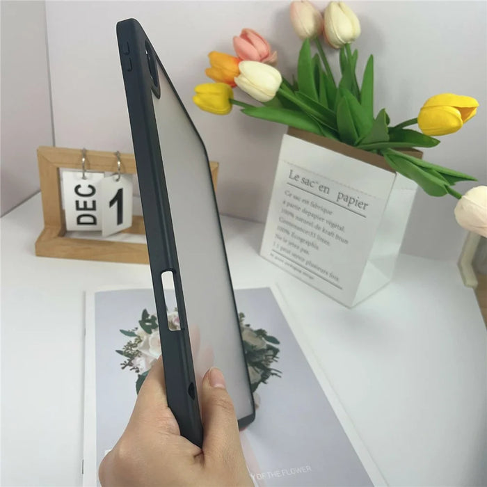 For iPad (2025) / iPad 10.9 (2022) Case Acrylic + PC Matte Tablet Cover with Pencil Holder - Black - 4