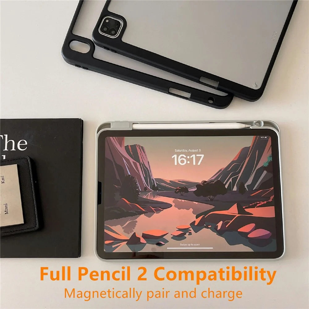 For iPad (2025) / iPad 10.9 (2022) Case Acrylic + PC Matte Tablet Cover with Pencil Holder - Black - 5