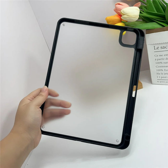 Tablet Case For iPad Pro 11 (2022) / (2021) / (2020) / (2018) , Acrylic + PC Matte Cover with Pencil Holder - Black - 2