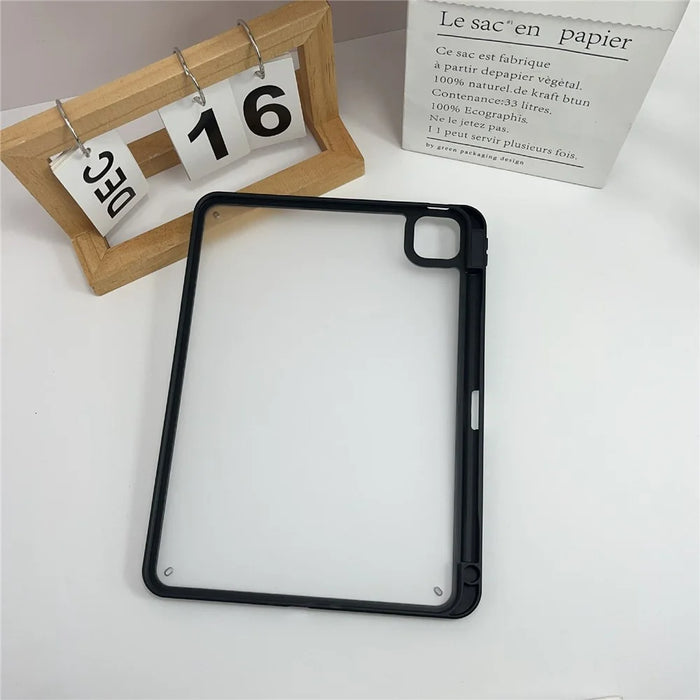 Tablet Case For iPad Pro 11 (2022) / (2021) / (2020) / (2018) , Acrylic + PC Matte Cover with Pencil Holder - Black - 3