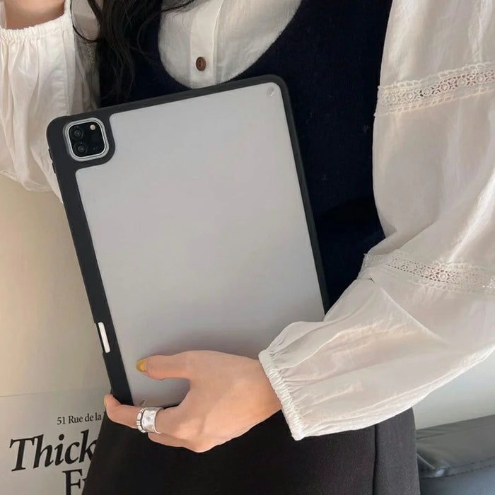 Tablet Case For iPad Pro 11 (2022) / (2021) / (2020) / (2018) , Acrylic + PC Matte Cover with Pencil Holder - Black - 5