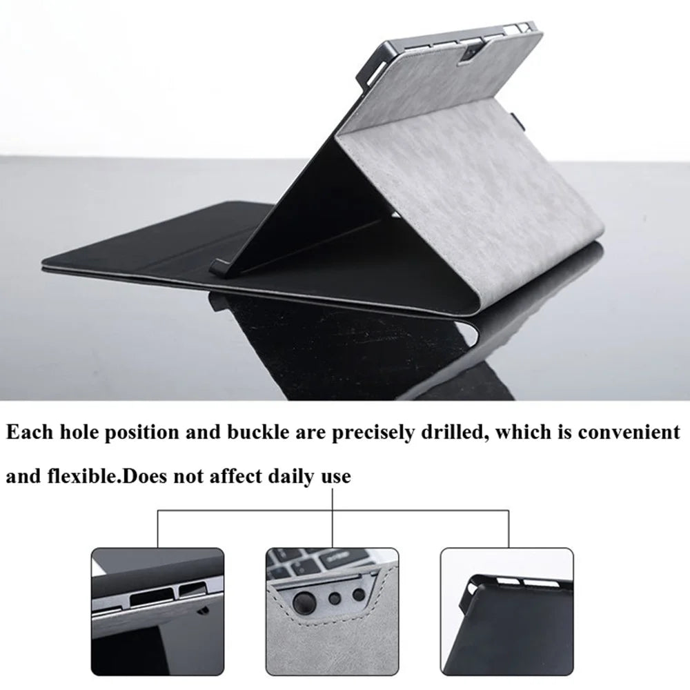 Tablet Case For Microsoft Surface Pro 7  /  6  /  5  /  4 Magnetic Clasp Folding Stand PU Leather Cover - Black - 3
