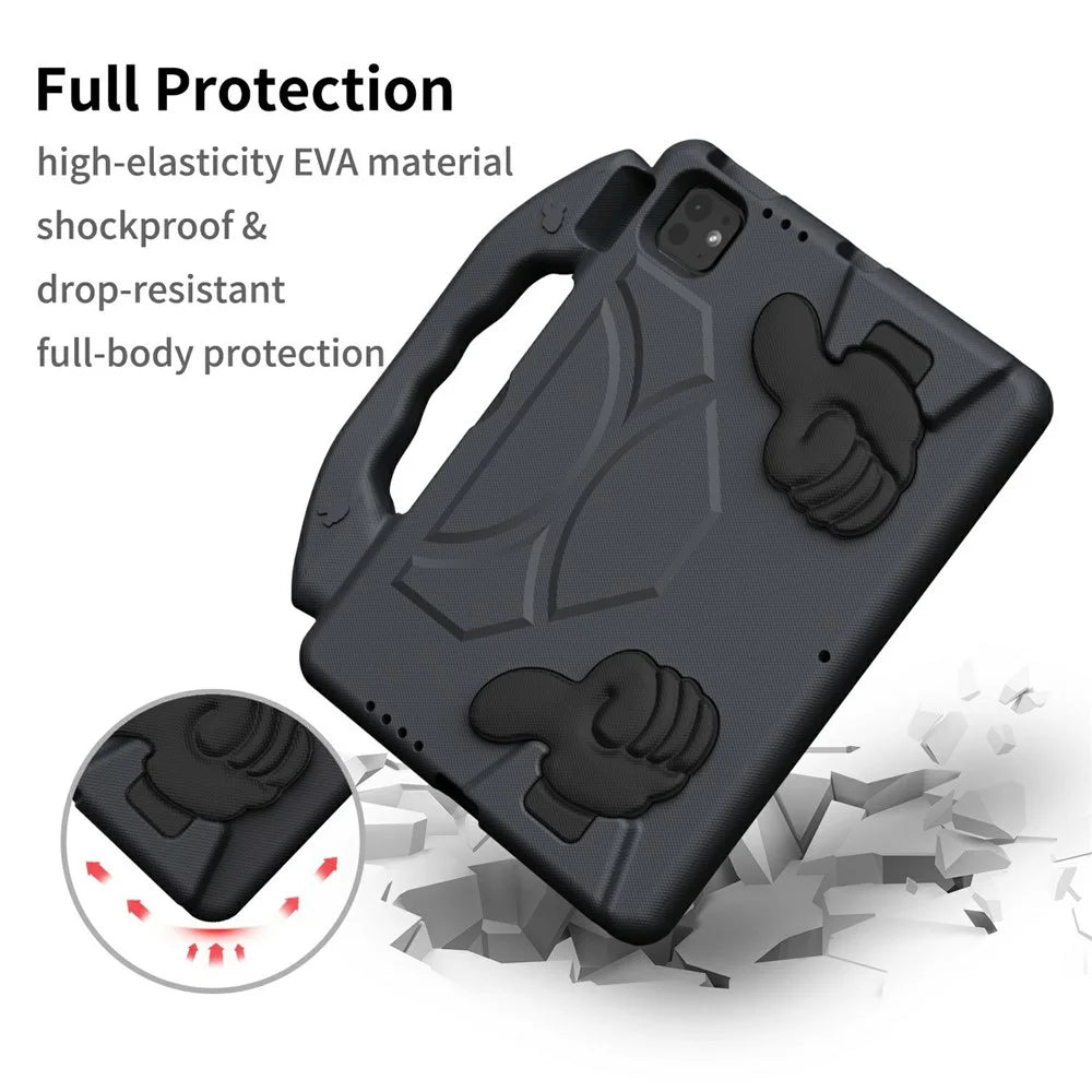 Ultra-Soft EVA Case For iPad Pro 11 (2025) / 11 (2024) / (2022) / (2020) / (2018) / Air (2022) / (2020) Thumb Kickstand Tablet Cover - Black - 3
