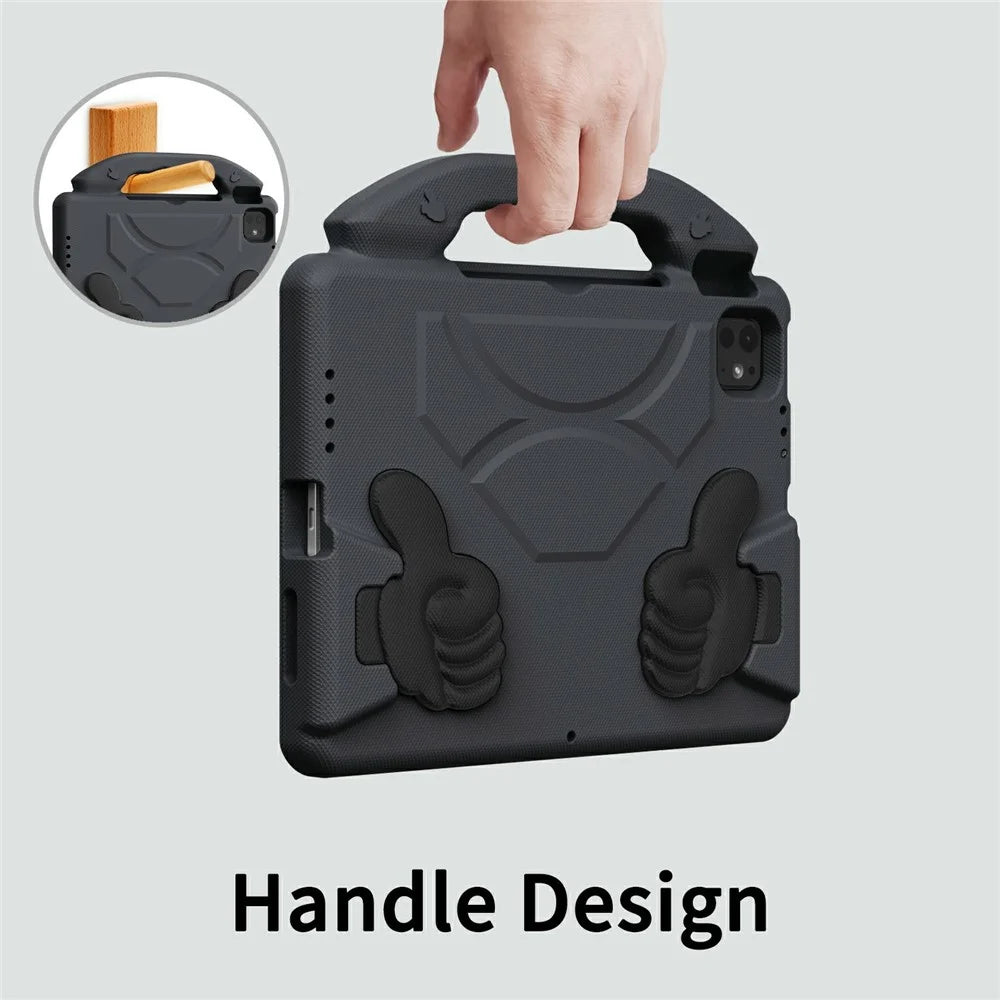 Ultra-Soft EVA Case For iPad Pro 11 (2025) / 11 (2024) / (2022) / (2020) / (2018) / Air (2022) / (2020) Thumb Kickstand Tablet Cover - Black - 4