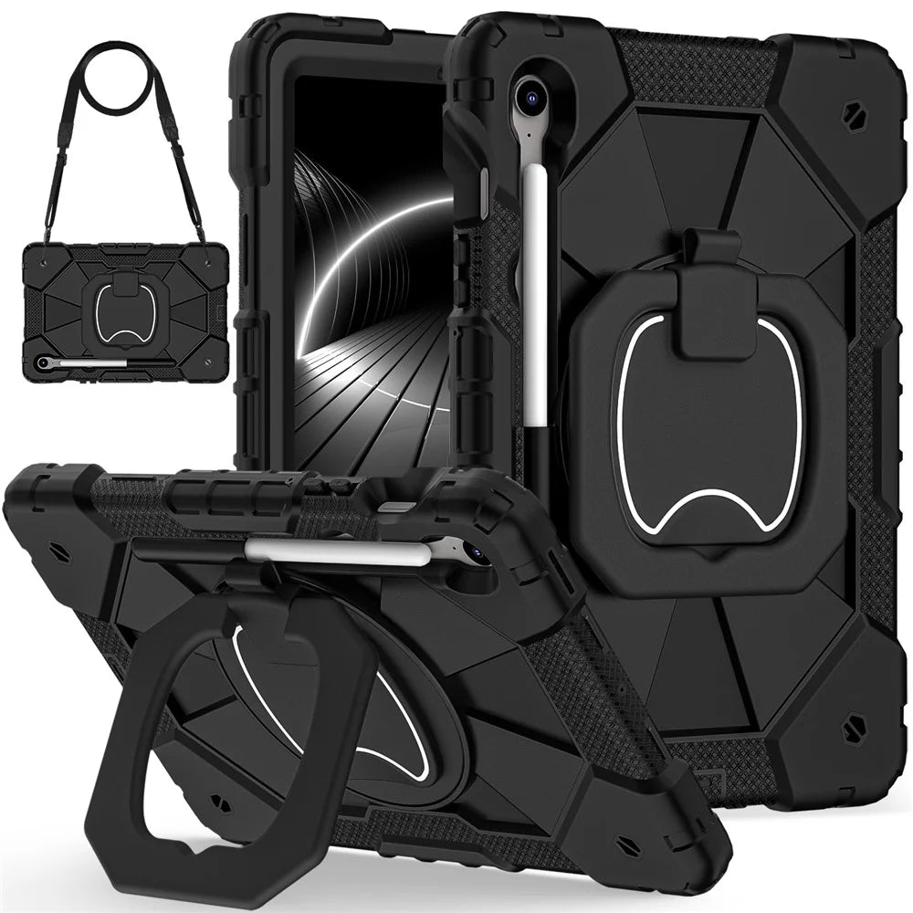 For Samsung Galaxy Tab S10 Lite / S10 FE / S9 FE / S9 Case Silicone + PC Kickstand Tablet Cover - Black / Black - 1