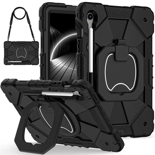 For Samsung Galaxy Tab S10 Lite / S10 FE / S9 FE / S9 Case Silicone + PC Kickstand Tablet Cover - Black / Black - 1