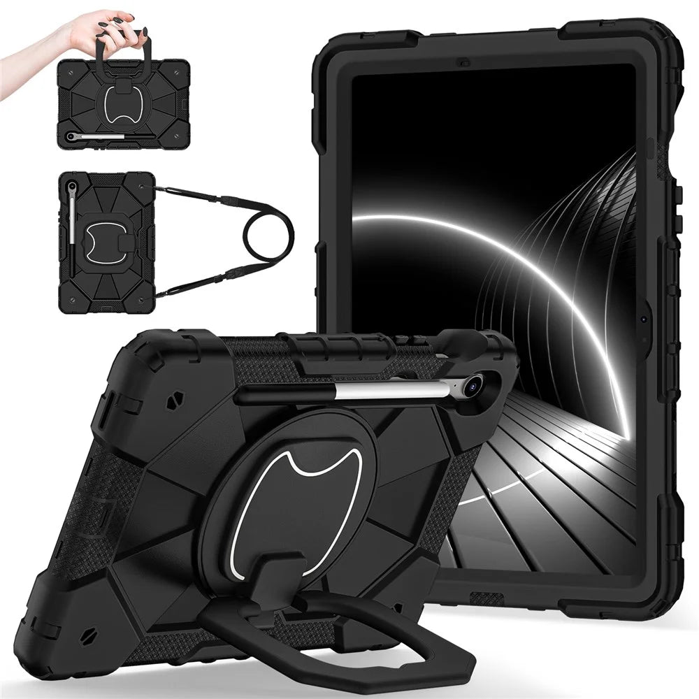 For Samsung Galaxy Tab S10 Lite / S10 FE / S9 FE / S9 Case Silicone + PC Kickstand Tablet Cover - Black / Black - 2