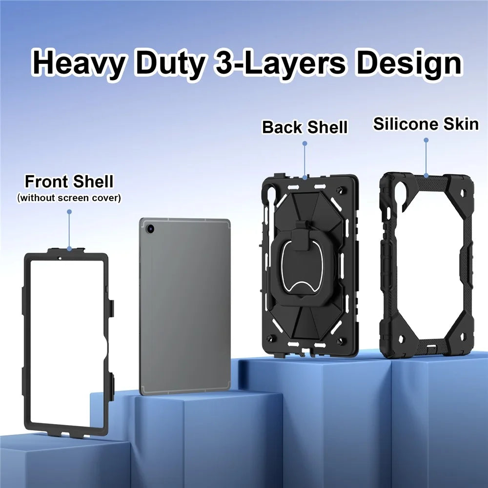 For Samsung Galaxy Tab S10 Lite / S10 FE / S9 FE / S9 Case Silicone + PC Kickstand Tablet Cover - Black / Black - 3