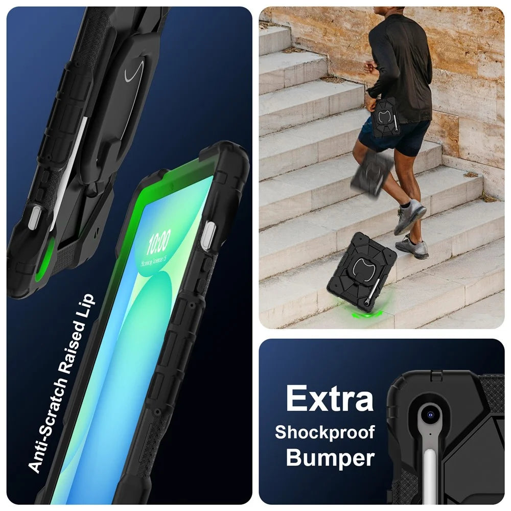 For Samsung Galaxy Tab S10 Lite / S10 FE / S9 FE / S9 Case Silicone + PC Kickstand Tablet Cover - Black / Black - 4