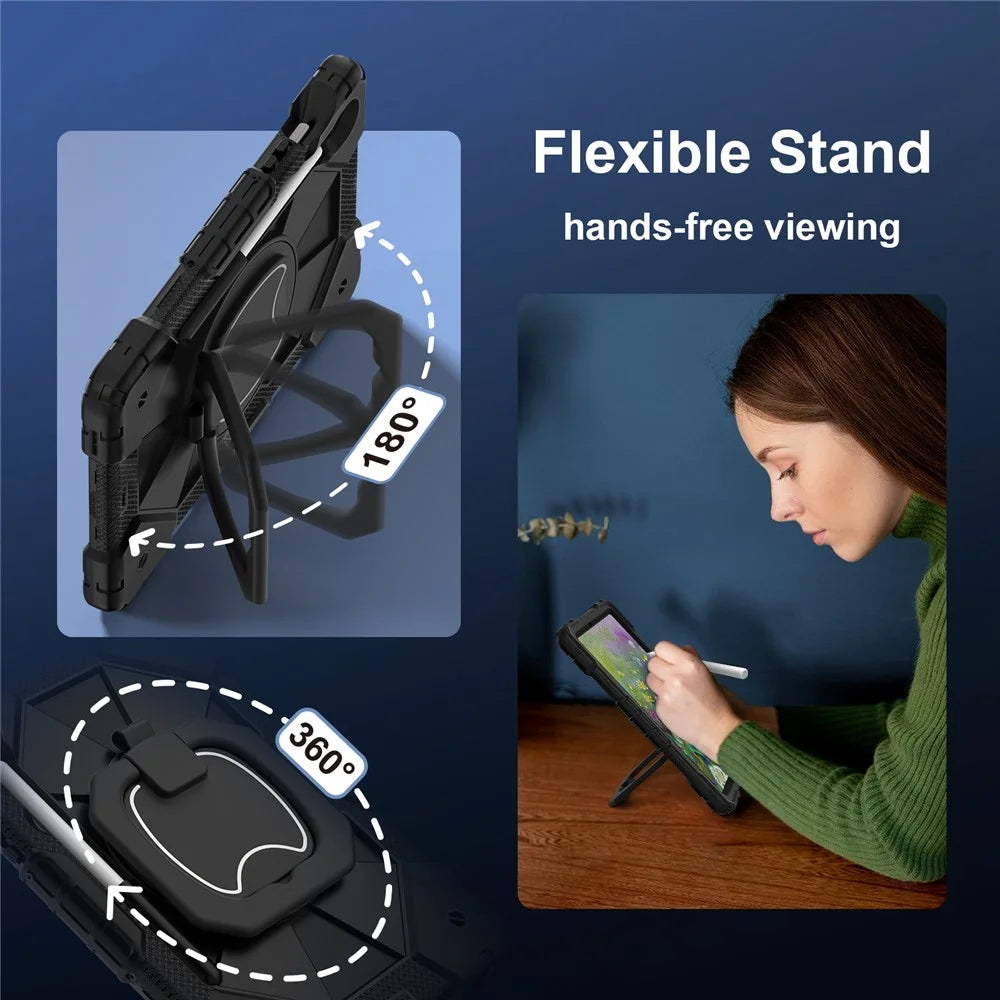 For Samsung Galaxy Tab S10 Lite / S10 FE / S9 FE / S9 Case Silicone + PC Kickstand Tablet Cover - Black / Black - 5