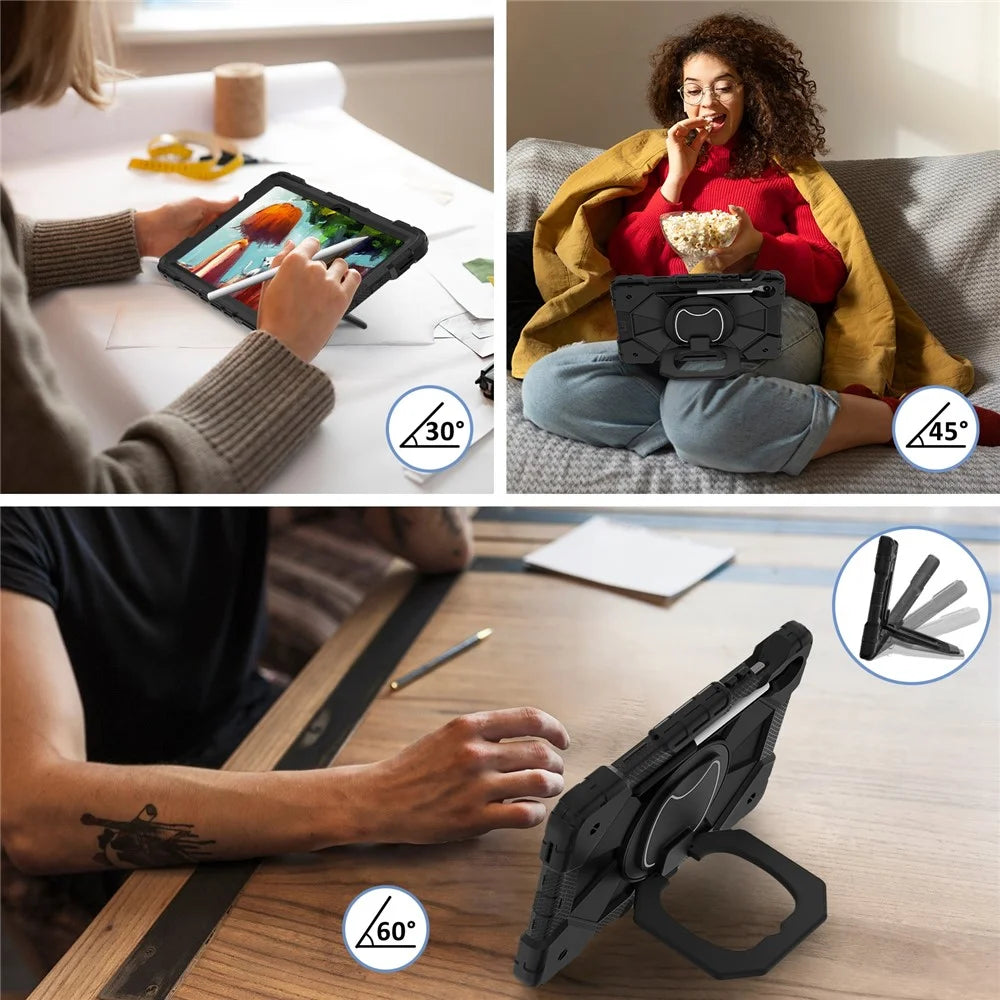 For Samsung Galaxy Tab S10 Lite / S10 FE / S9 FE / S9 Case Silicone + PC Kickstand Tablet Cover - Black / Black - 6