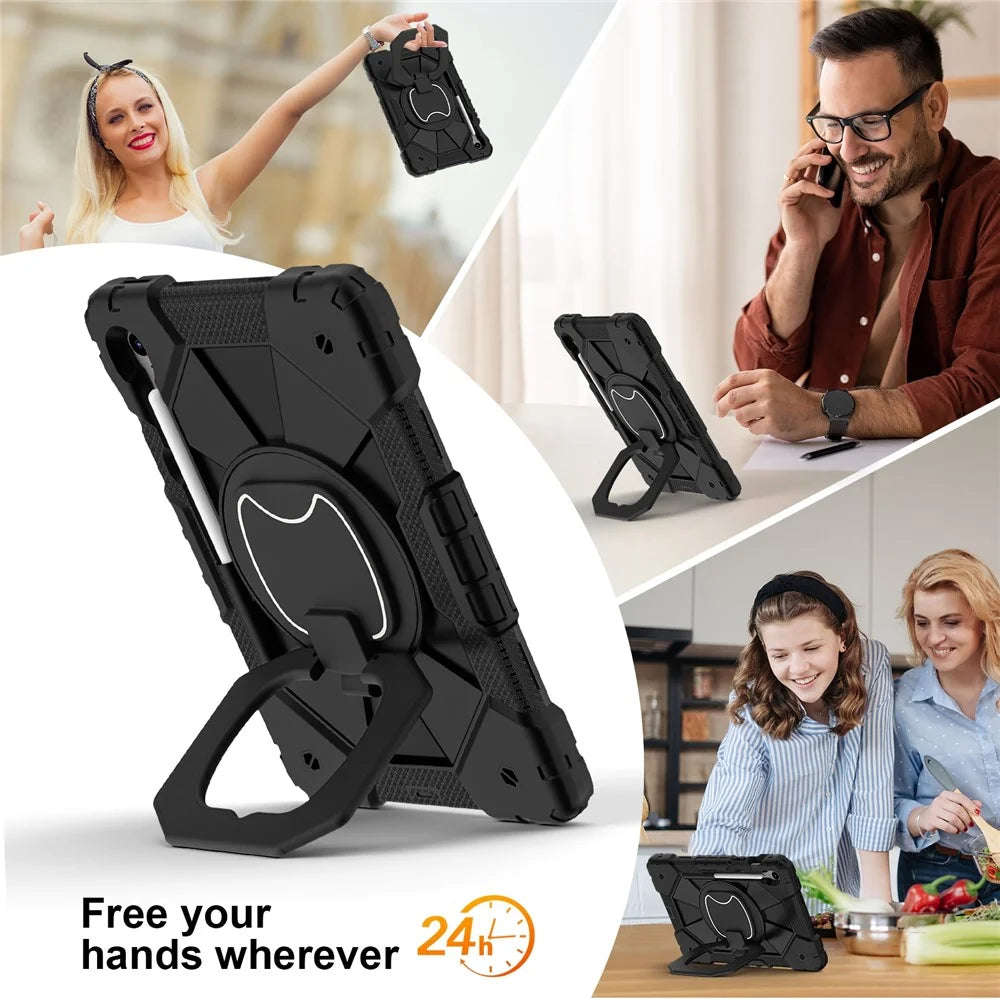 For Samsung Galaxy Tab S10 Lite / S10 FE / S9 FE / S9 Case Silicone + PC Kickstand Tablet Cover - Black / Black - 7