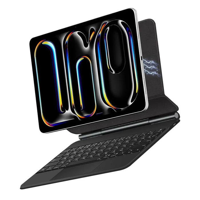 For iPad Pro 11 (2025) / (2024) Smart Pogo Pin Direct Connection Keyboard (Russian Layout) + Leather Tablet Case - Black - 5