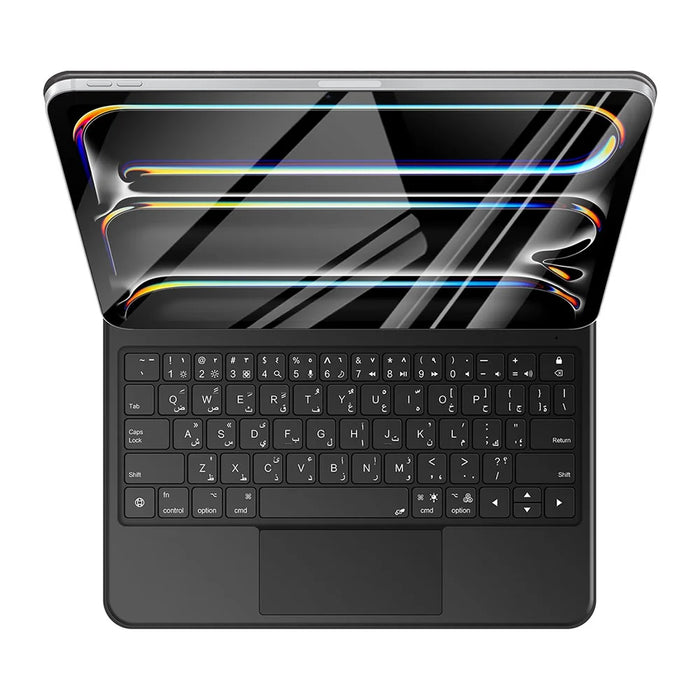 For iPad Pro 11 (2025) / (2024) Smart Pogo Pin Direct Connection Keyboard (Arabic Layout) + Leather Tablet Case - Black - 3