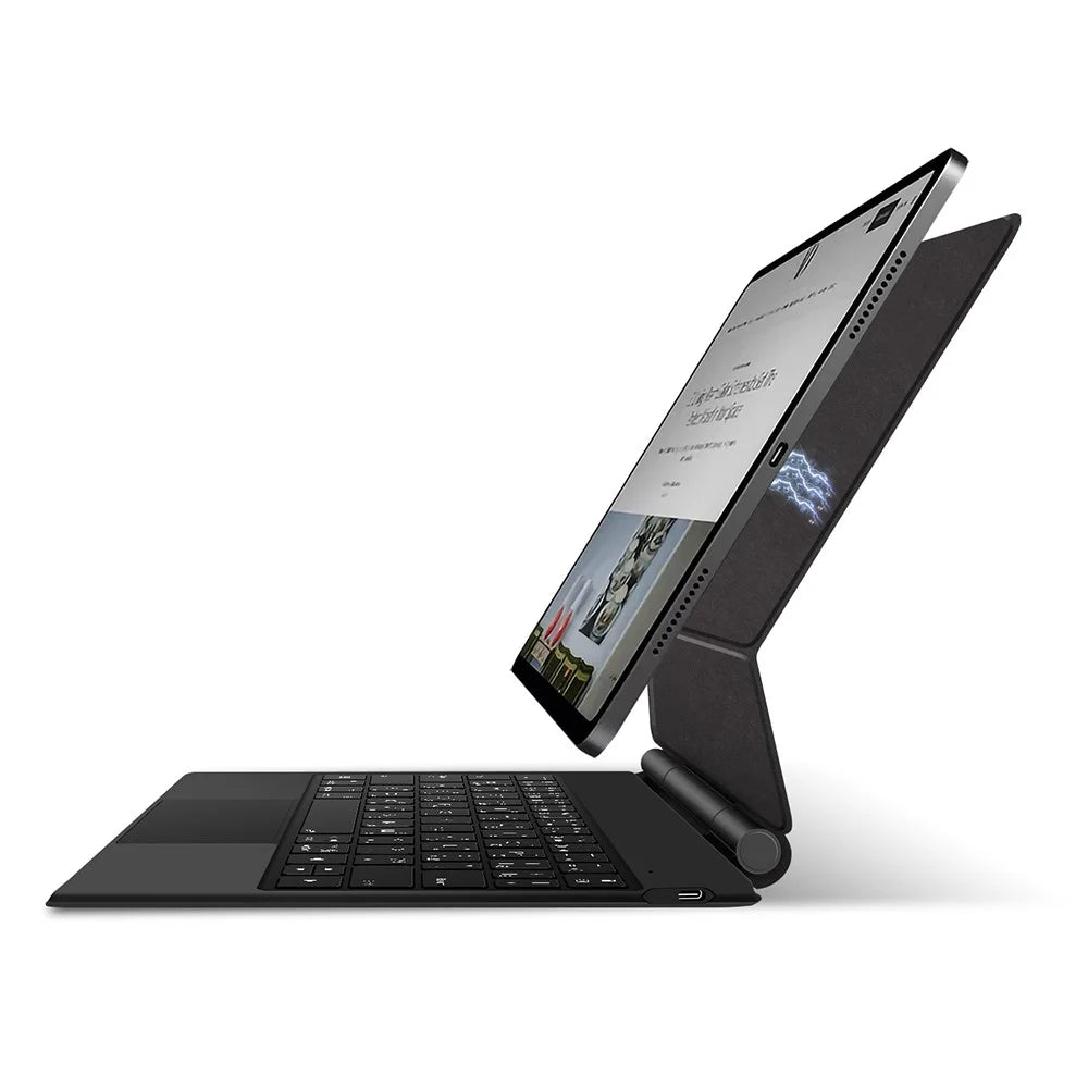 For iPad Pro 11 (2025) / (2024) Smart Pogo Pin Direct Connection Keyboard (Arabic Layout) + Leather Tablet Case - Black - 4