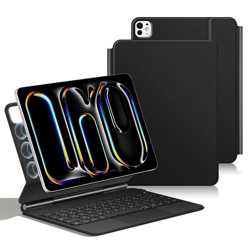 For iPad Pro 13 (2025) / 13 (2024) Smart Pogo Pin Direct Connection Keyboard (Arabic Layout) + Leather Tablet Case - Black - 1