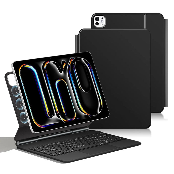 For iPad Pro 13 (2025) / 13 (2024) Smart Pogo Pin Direct Connection Keyboard (Russian Layout) + Leather Tablet Case - Black - 1