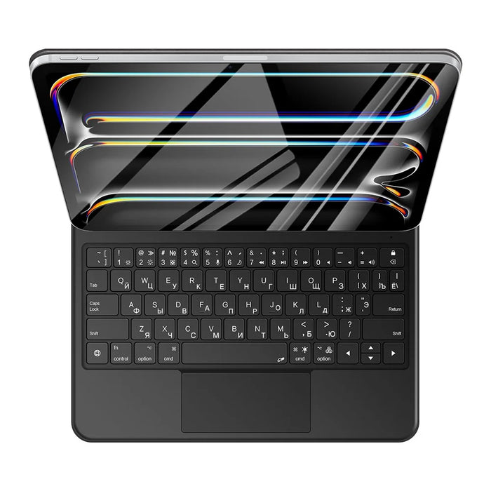 For iPad Pro 13 (2025) / 13 (2024) Smart Pogo Pin Direct Connection Keyboard (Russian Layout) + Leather Tablet Case - Black - 3