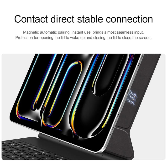 For iPad Pro 13 (2025) / 13 (2024) Smart Pogo Pin Direct Connection Keyboard + Leather Tablet Case - Black - 2