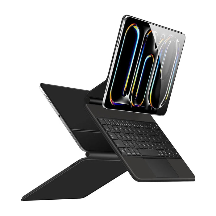 For iPad Pro 13 (2025) / 13 (2024) Smart Pogo Pin Direct Connection Keyboard + Leather Tablet Case - Black - 4