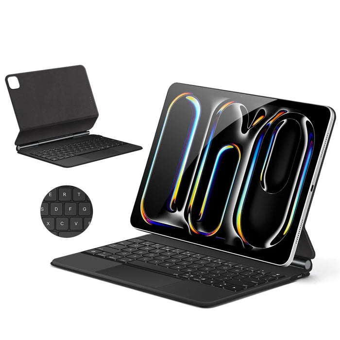 For iPad Pro 13 (2025) / 13 (2024) Smart Pogo Pin Direct Connection Keyboard + Leather Tablet Case - Black - 6