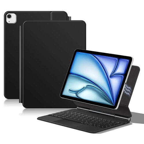 Keyboard For iPad Air 11 (2026) / (2025) (2024) / Air (2022) (2020) / Pro 11 (2022) (2021) (2020) (2018) Pogo Pin Direct Connection Keyboard + Leather Case - Black - 1
