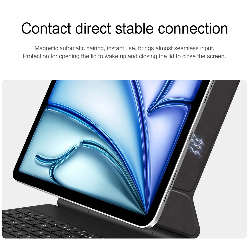 Keyboard For iPad Air 11 (2026) / (2025) (2024) / Air (2022) (2020) / Pro 11 (2022) (2021) (2020) (2018) Pogo Pin Direct Connection Keyboard + Leather Case - Black - 2