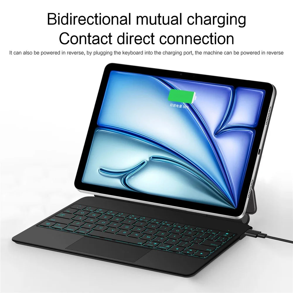 Keyboard For iPad Air 11 (2026) / (2025) (2024) / Air (2022) (2020) / Pro 11 (2022) (2021) (2020) (2018) Pogo Pin Direct Connection Keyboard + Leather Case - Black - 3