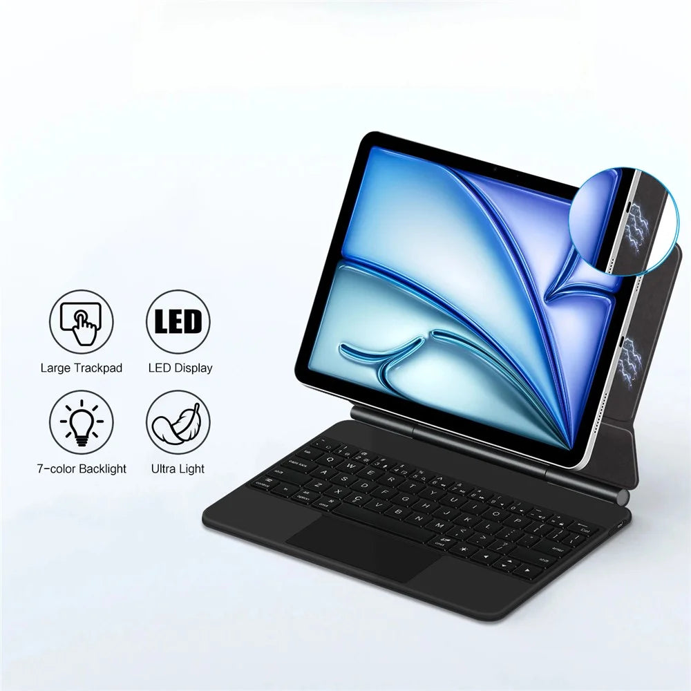 Keyboard For iPad Air 11 (2026) / (2025) (2024) / Air (2022) (2020) / Pro 11 (2022) (2021) (2020) (2018) Pogo Pin Direct Connection Keyboard + Leather Case - Black - 5