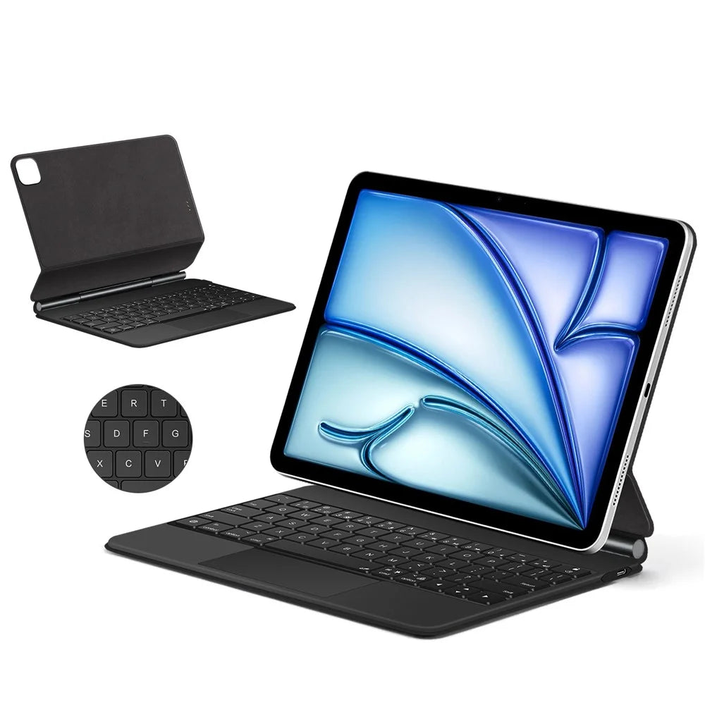 Keyboard For iPad Air 11 (2026) / (2025) (2024) / Air (2022) (2020) / Pro 11 (2022) (2021) (2020) (2018) Pogo Pin Direct Connection Keyboard + Leather Case - Black - 6