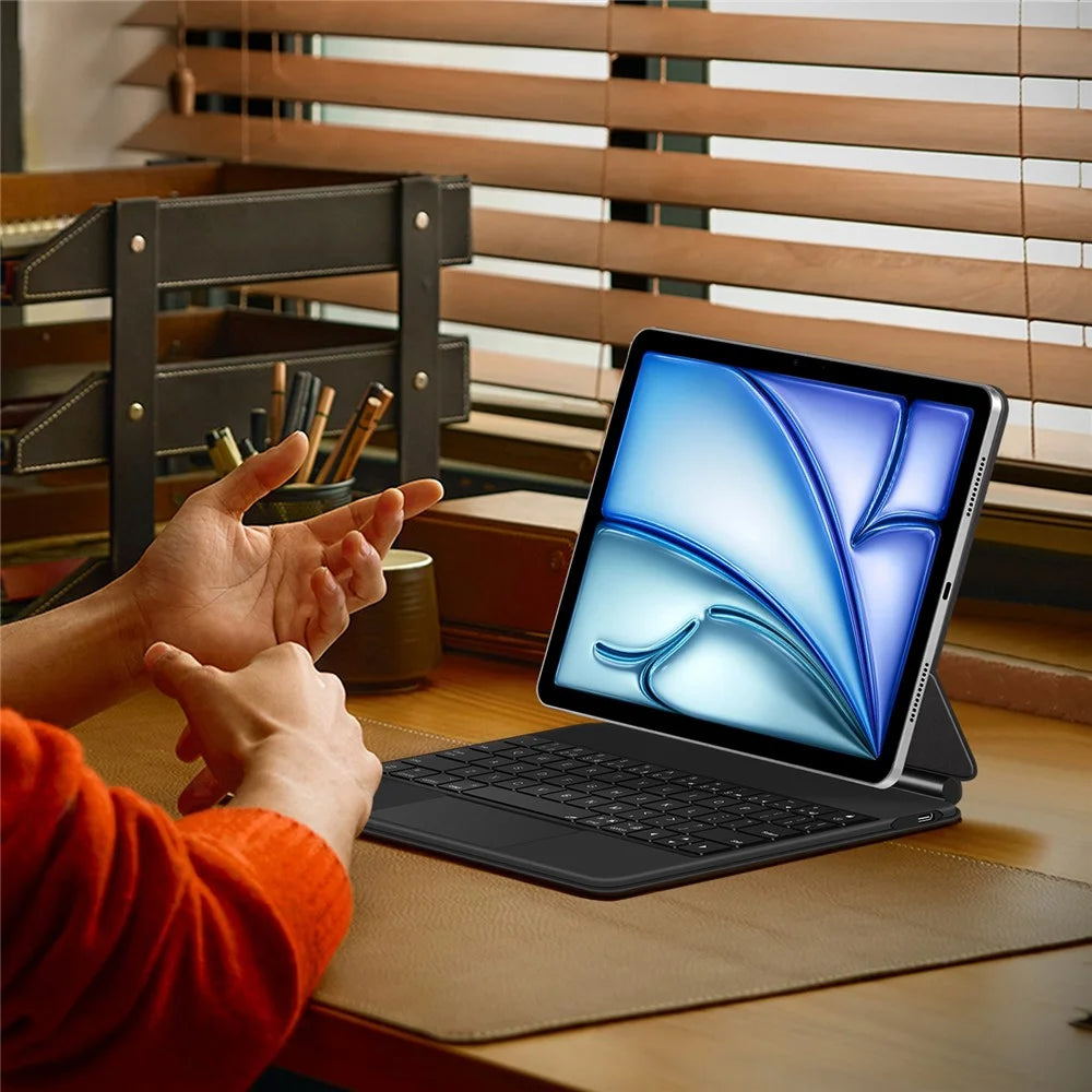 Keyboard For iPad Air 11 (2026) / (2025) (2024) / Air (2022) (2020) / Pro 11 (2022) (2021) (2020) (2018) Pogo Pin Direct Connection Keyboard + Leather Case - Black - 7