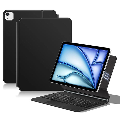 Keyboard For iPad Air 13 (2026) / (2025) / (2024) / Pro 12.9 (2022) (2021) (2020) (2018) Pogo Pin Direct Connection Keyboard (Russian) Leather Case - Black - 1