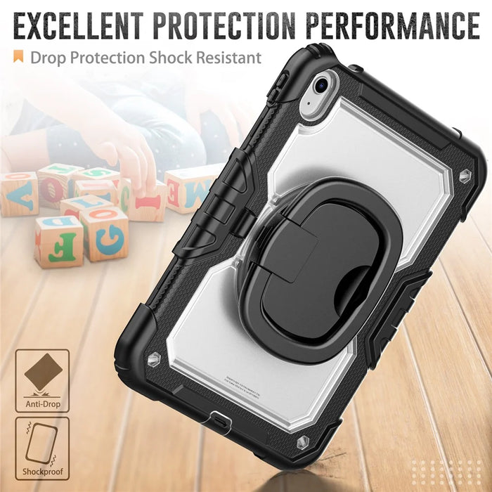 For iPad (2025) / iPad 10.9 (2022) Case Ring Kickstand PC + Silicone Shockproof Tablet Cover - 6