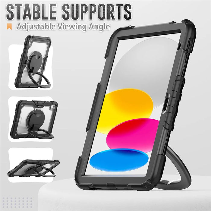 For iPad (2025) / iPad 10.9 (2022) Case Ring Kickstand PC + Silicone Shockproof Tablet Cover - 7
