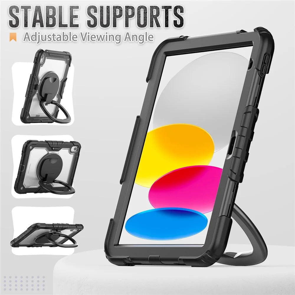 For iPad (2025) / iPad 10.9 (2022) Kickstand Case PC + Silicone Tablet Cover with Shoulder Strap - 7