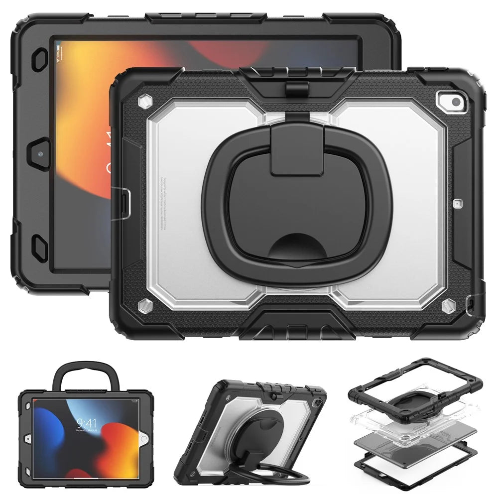 For iPad 10.2 (2021) / (2019) / (2020) Case Ring Kickstand PC + Silicone Shockproof Tablet Cover - 3