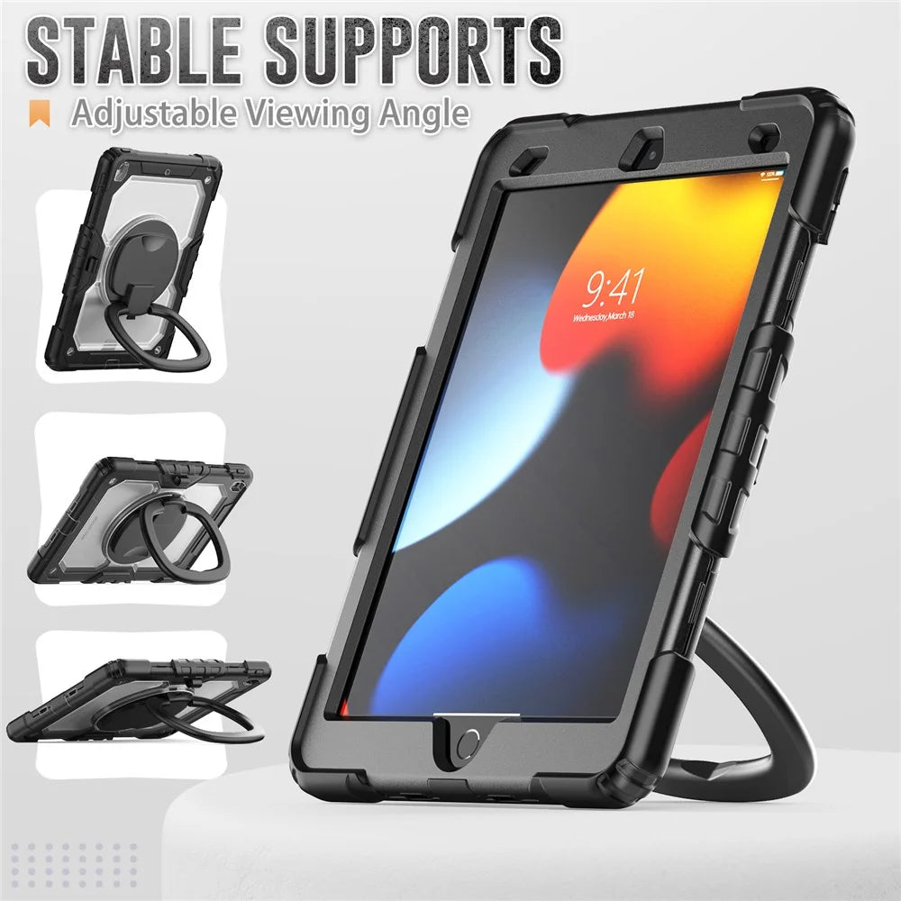 For iPad 10.2 (2021) / (2019) / (2020) Case Ring Kickstand PC + Silicone Shockproof Tablet Cover - 6