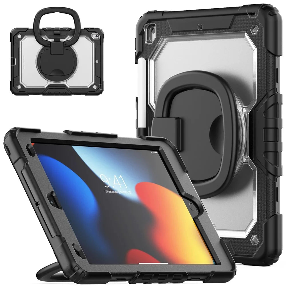 For iPad 10.2 (2021) / (2019) / (2020) Kickstand Case PC + Silicone Tablet Cover with Shoulder Strap - 1