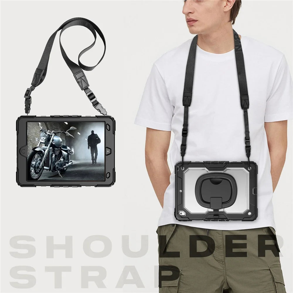 For iPad 10.2 (2021) / (2019) / (2020) Kickstand Case PC + Silicone Tablet Cover with Shoulder Strap - 4