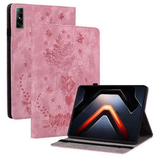For Infinix Xpad GT Case Card Holder Anti-Scratch Leather Cover Rose Flower Imprint - Pink - 1