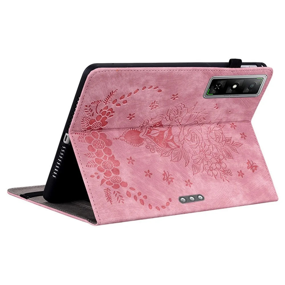 For Infinix Xpad GT Case Card Holder Anti-Scratch Leather Cover Rose Flower Imprint - Pink - 4