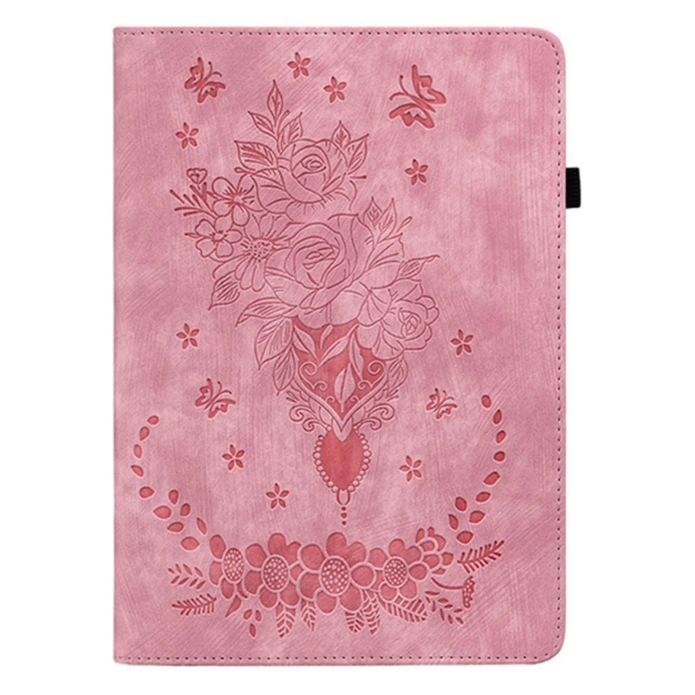 For Infinix Xpad GT Case Card Holder Anti-Scratch Leather Cover Rose Flower Imprint - Pink - 5