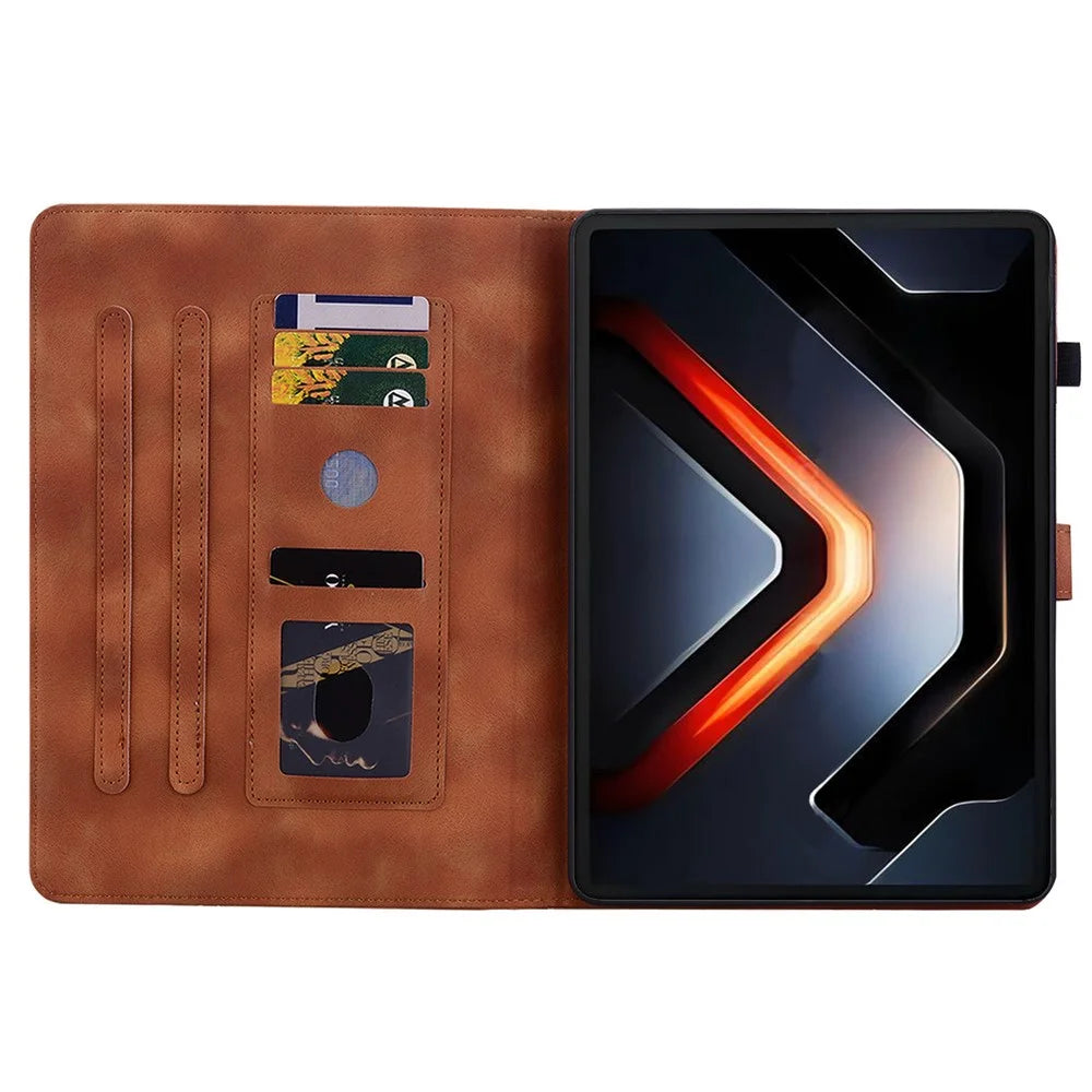 For Infinix Xpad GT Case Lily Flower Imprint Card Slots Leather Tablet Cover - Brown - 2