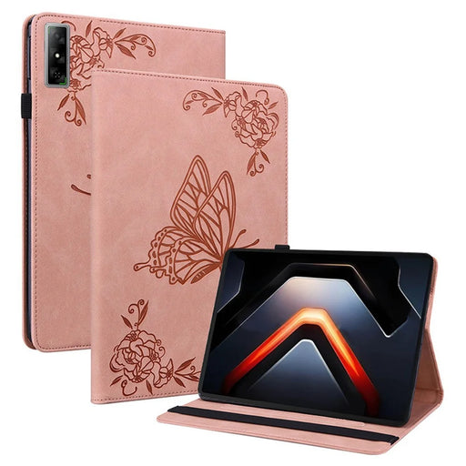 For Infinix Xpad GT Case Butterfly Flower Imprint PU Leather Tablet Cover with Card Slots - Pink - 1