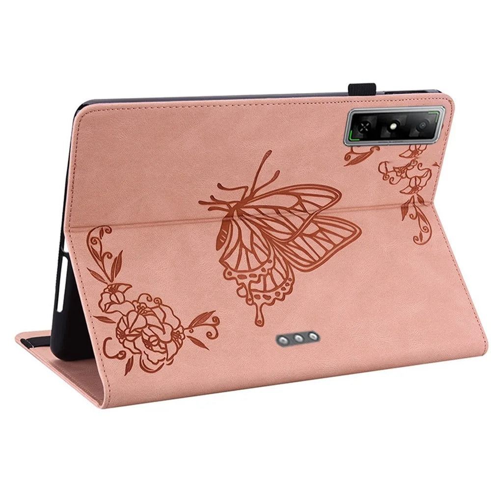 For Infinix Xpad GT Case Butterfly Flower Imprint PU Leather Tablet Cover with Card Slots - Pink - 4