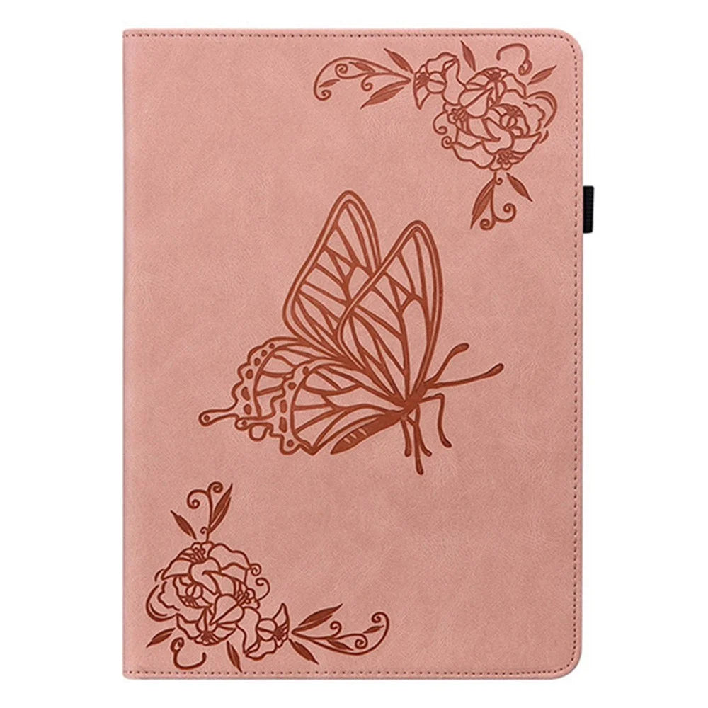 For Infinix Xpad GT Case Butterfly Flower Imprint PU Leather Tablet Cover with Card Slots - Pink - 5
