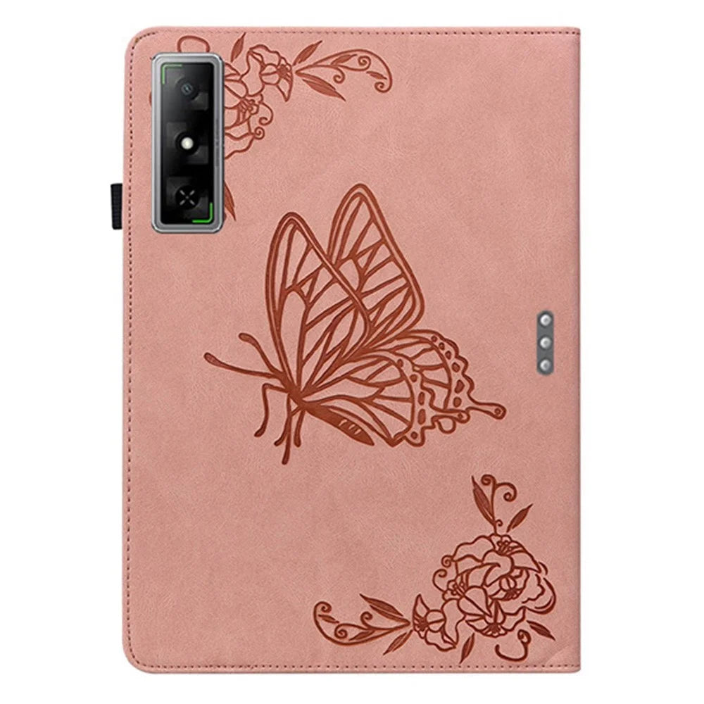 For Infinix Xpad GT Case Butterfly Flower Imprint PU Leather Tablet Cover with Card Slots - Pink - 6
