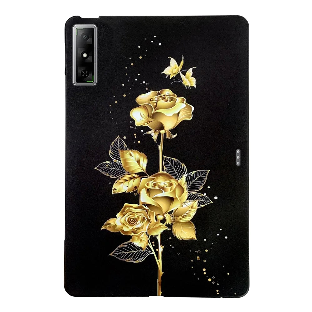 For Infinix Xpad GT TPU Case Pattern Printing Slim Tablet Protective Cover - Golden Butterfly Rose - 1