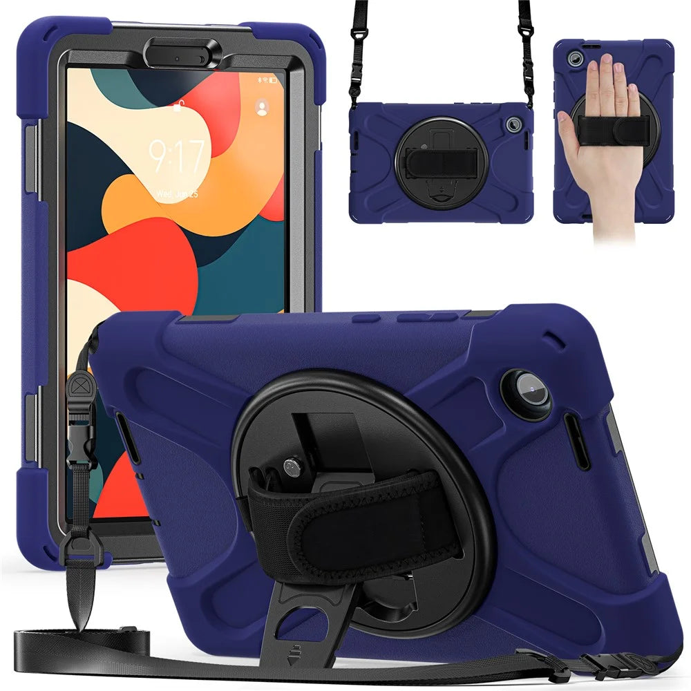 For Lenovo Tab K9 / Tab One Kickstand Case TPU PC Silicone Tablet Cover with Shoulder Strap - Navy Blue - 1